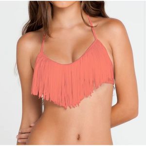 Luli Fama Bikini Top Medium Cosita Buena Fringe Coral Underwire Swimsuit